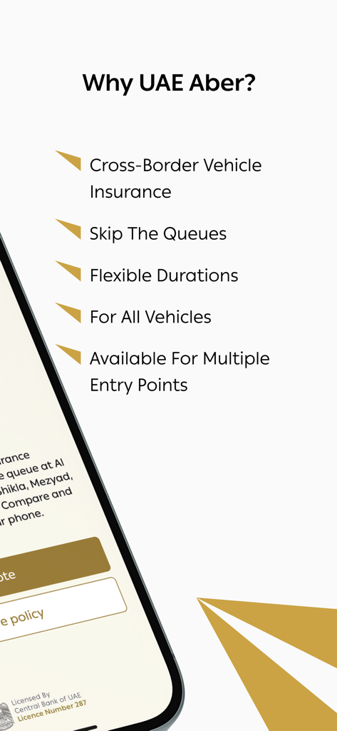 UAE Aber | عابر الإمارات - A list of key benefits for using the UAE Aber app for cross-border vehicle insurance