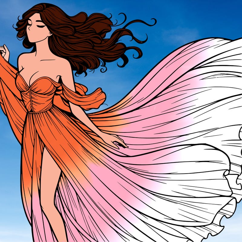 realistic woman in dress flowing the the wind