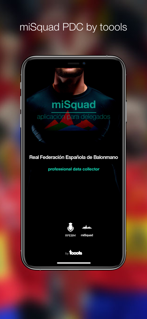 Pantalla de inicio de la aplicación iSquad PDC que muestra el colector de datos profesional para la Federación Española de Balonmano