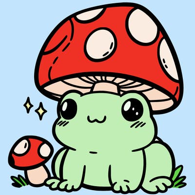 a cute frog with a mushroom hat