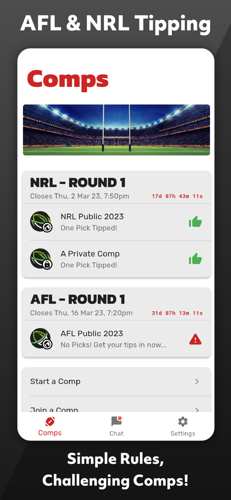 AFL & NRL Tipping - One Pick - Sports App | MWM
