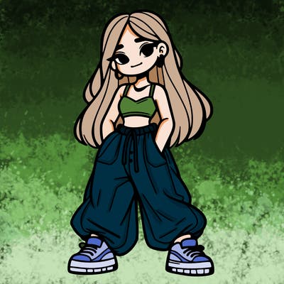 girl in crop top and baggy pants