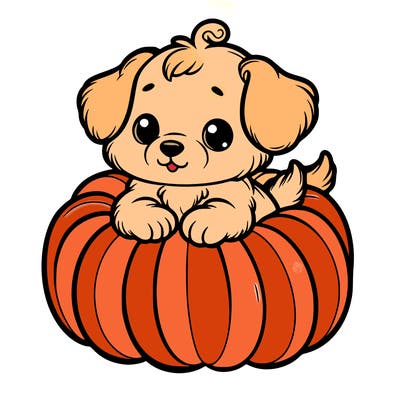 cute little puppy in a pumpkin