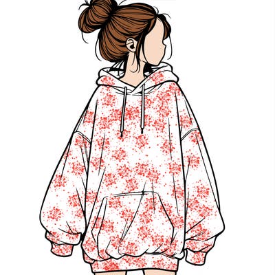 realistic girl with a oversized sweatshirt on and a bun