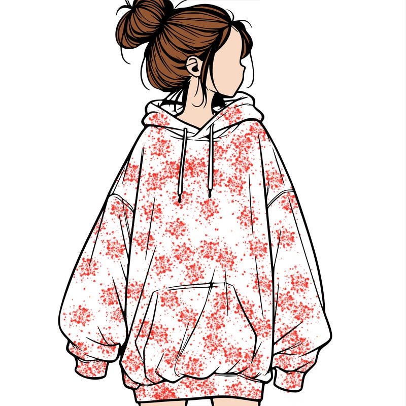realistic girl with a oversized sweatshirt on and a bun