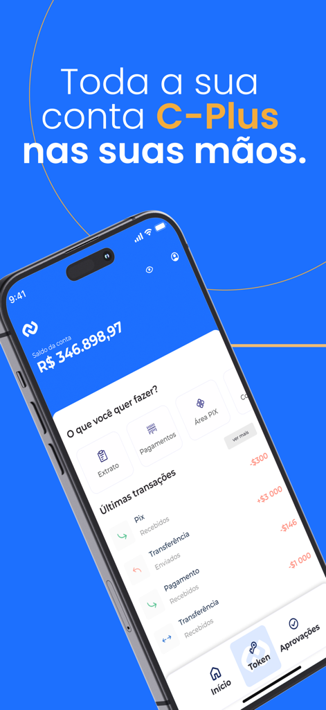 C-Plus Conta Digital - Application mobile C-Plus Conta Digital affichant le solde du compte professionnel et l'historique des transactions