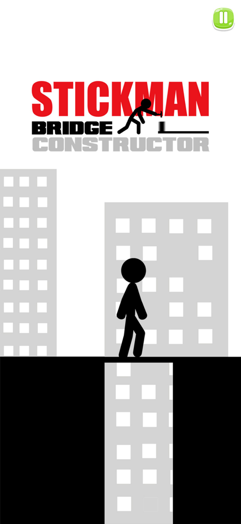 Stickman Bridge Constructor - Screenshot of Stickman Bridge Constructor mobile game showing a stickman character standing on a building gap with minimalist graphics