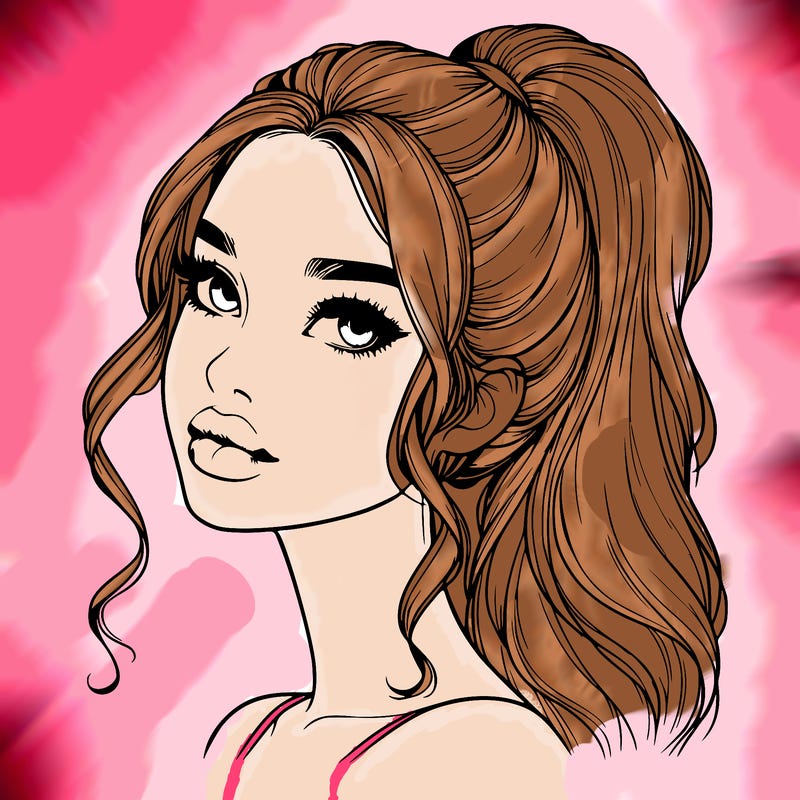 realistic girl with a ponytail on her hair and lips