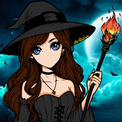 realistic witch girl with a wand and long hair