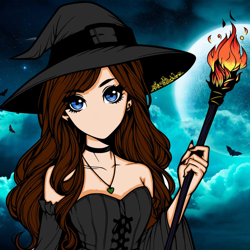 realistic witch girl with a wand and long hair
