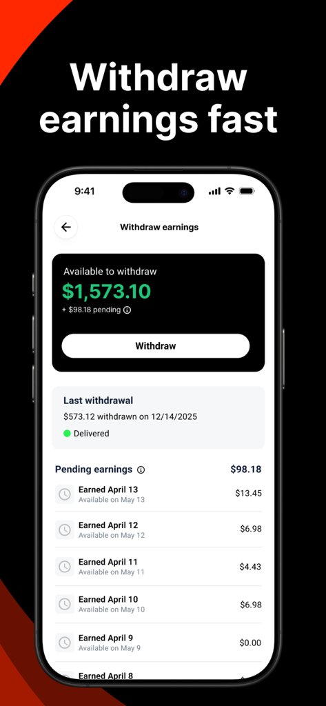 Noise app interface showing available creator earnings and a withdraw button