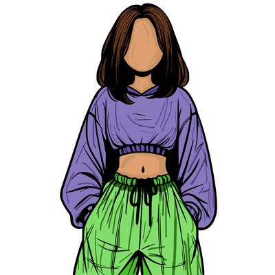 realistic girl faceless with baggy pants and a crop top