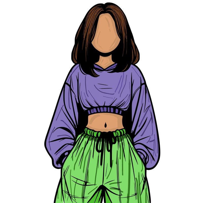 realistic girl faceless with baggy pants and a crop top