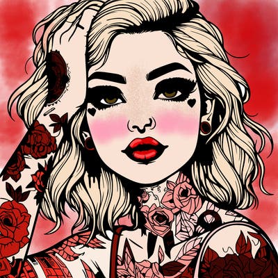 realistic girl with tattoos all over