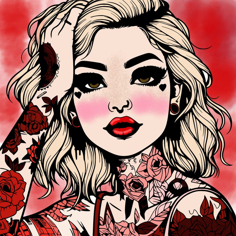realistic girl with tattoos all over