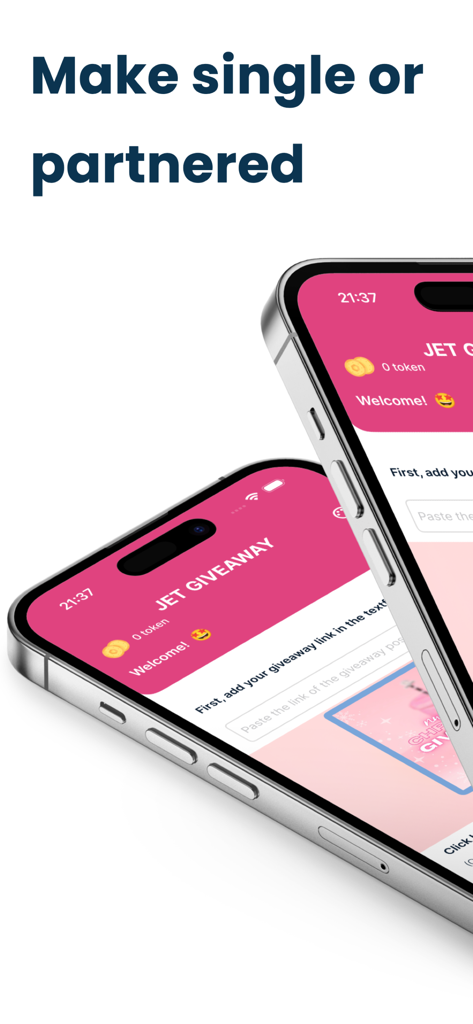 Jet Giveaway for Instagram - Jet Giveaway app interface for setting up single or partnered Instagram giveaways