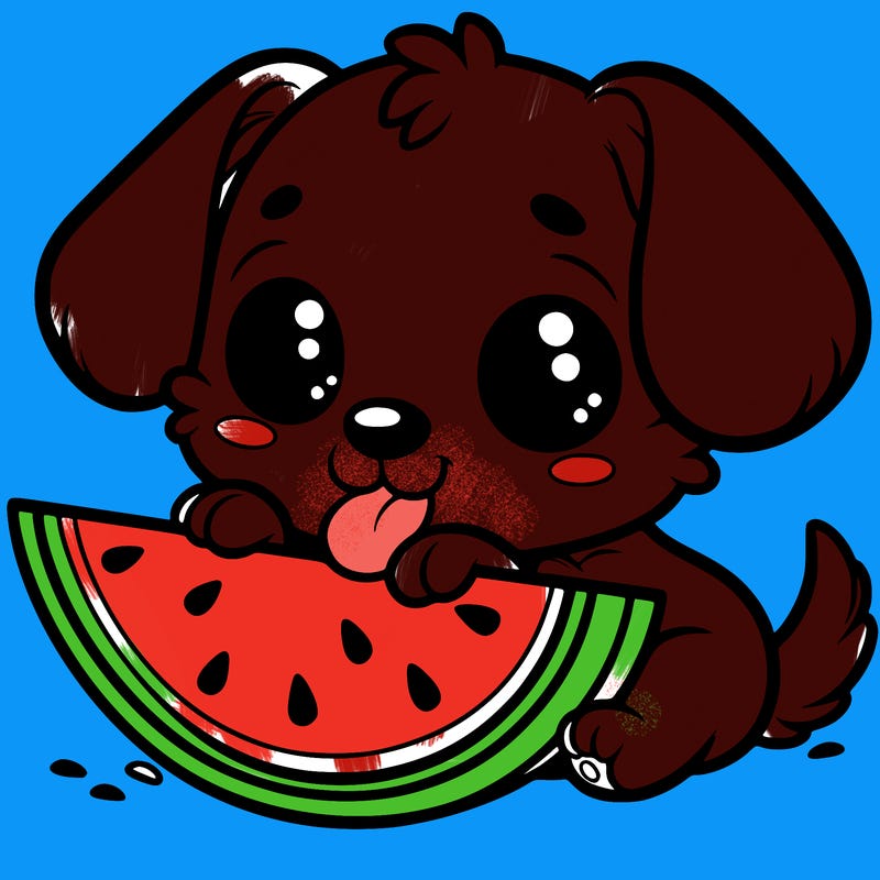 puppy eating watermelon