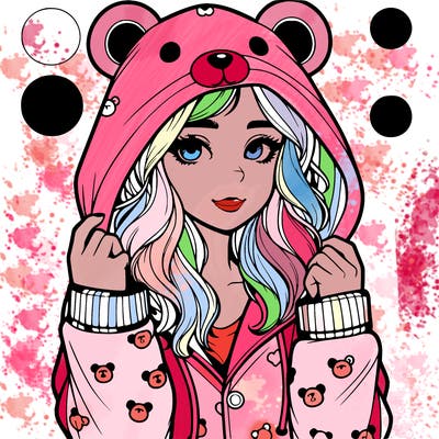 realistic girl in a animal pjs hoodie