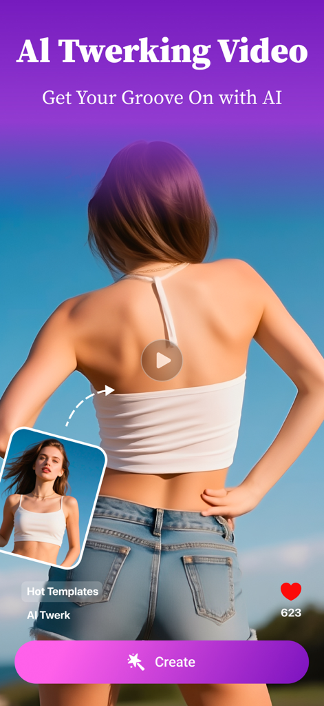 Pollo Max: AI ASMR Video Maker - Pollo Max app screen featuring an AI twerking dance video generator from a photo.