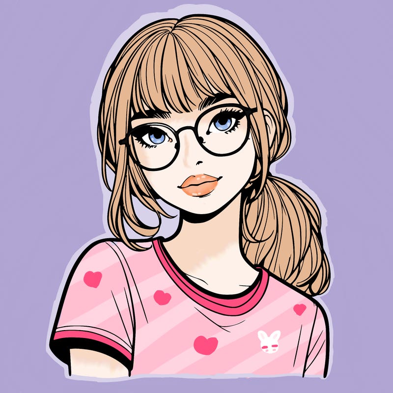 realistic girl with freckles and clear glasses