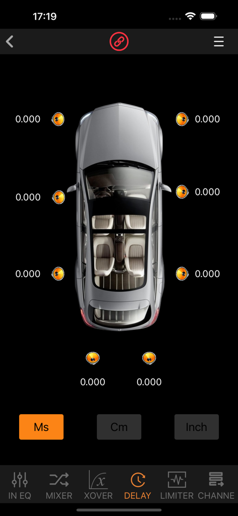 SP480 - Interfaz de la aplicación SP480 para ajustar la alineación de tiempo y el retardo del altavoz de audio del coche