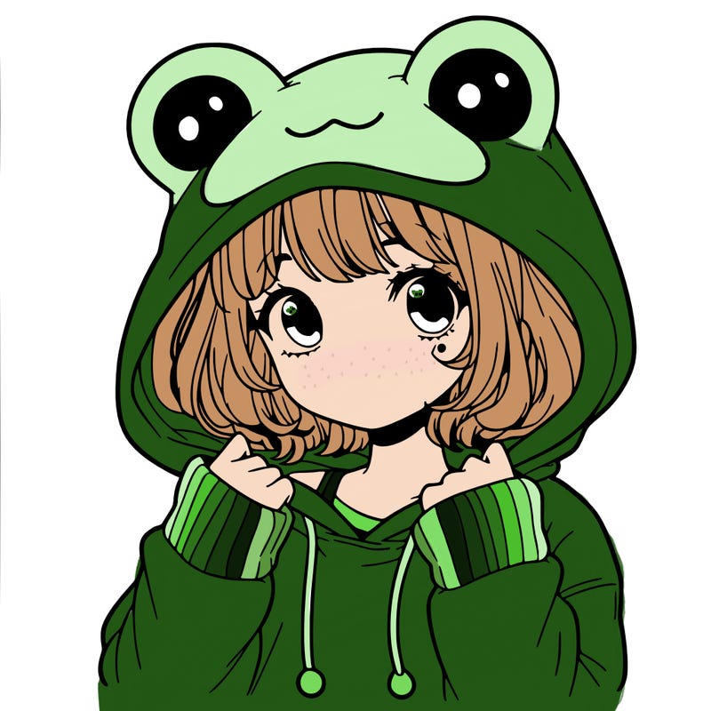a cute teenage girl wearing a frog hoodie