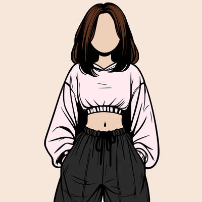 realistic girl faceless with baggy pants and a crop top