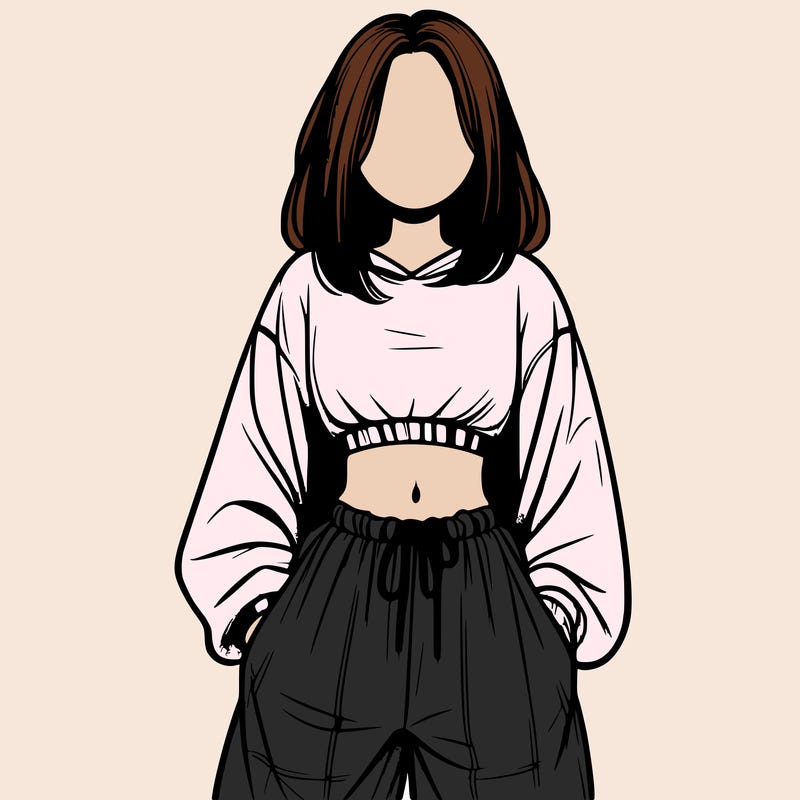 realistic girl faceless with baggy pants and a crop top