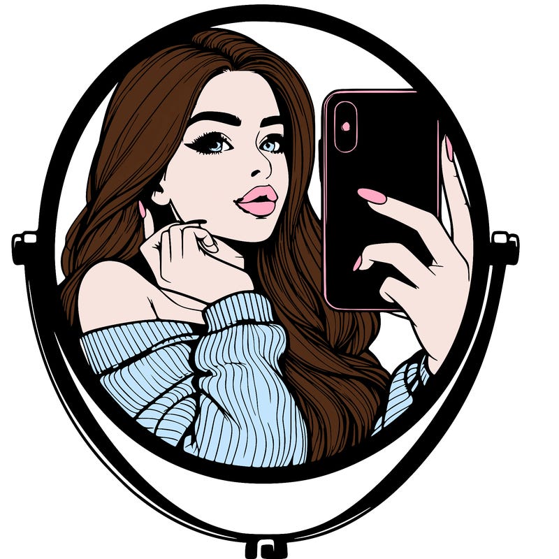 realistic girl taking mirror selfie beautiful