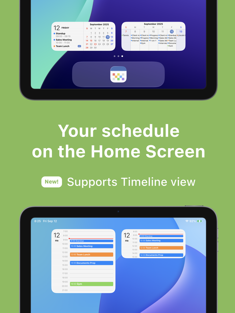 FirstSeed Kalender für iPad Homescreen-Widgets und farbcodierte Zeitleistenansicht-Funktion