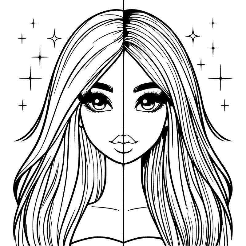 realistic girl with long hair split