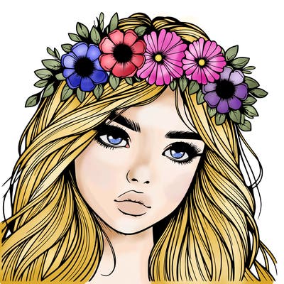 realistic girl with flowers crown