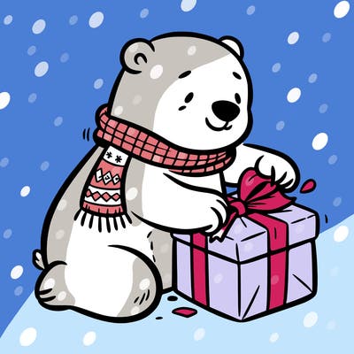 polar bear wrapping a present