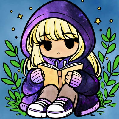 girl in oversized hoodie reading a book