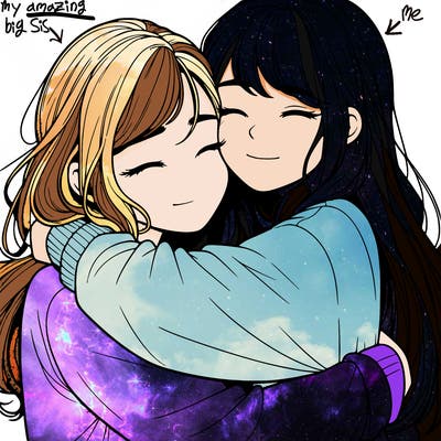 realistic two girls hugging