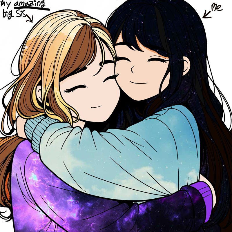 realistic two girls hugging