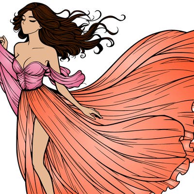 realistic woman in dress flowing the the wind