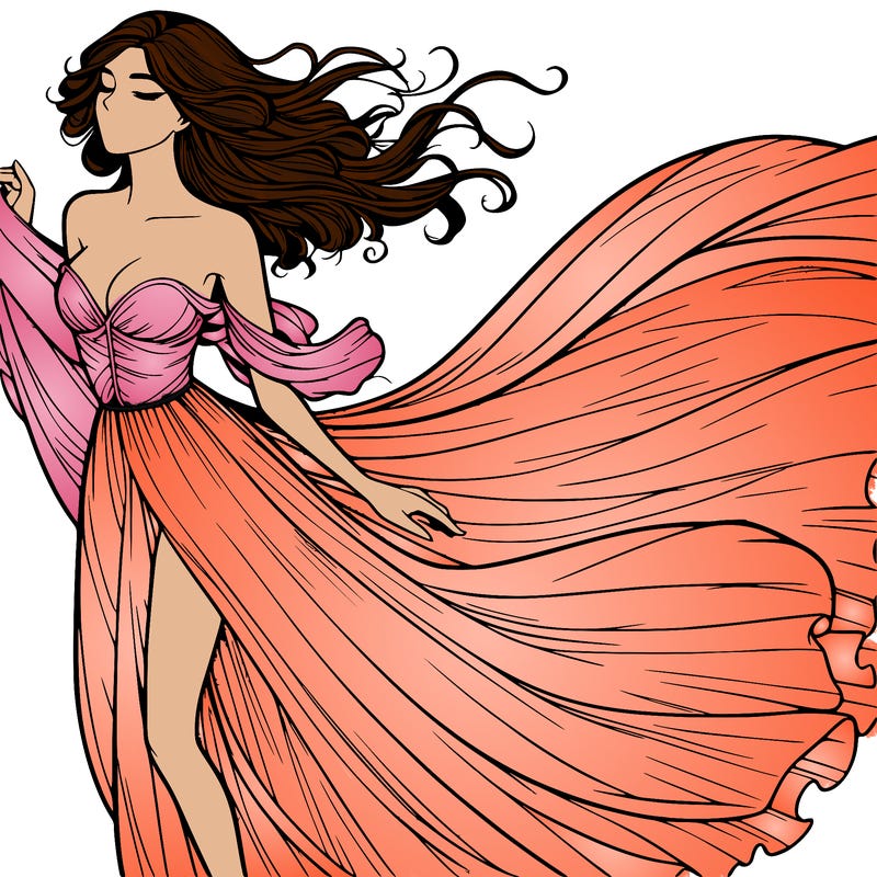 realistic woman in dress flowing the the wind