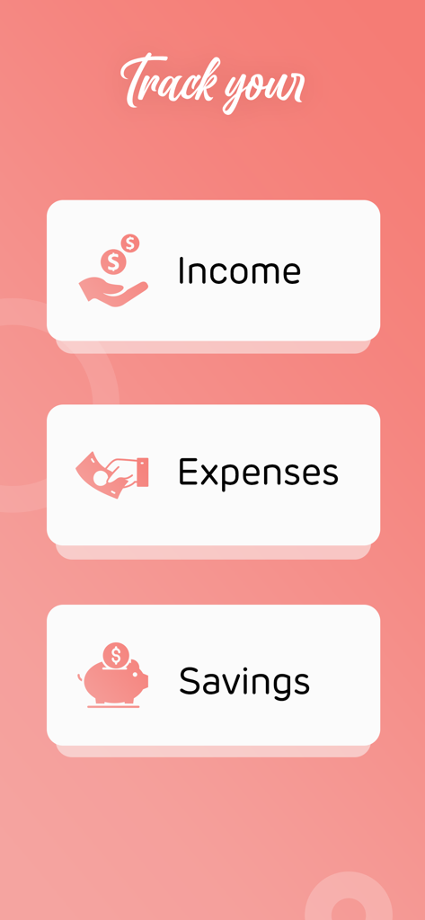 Earn Cash & Make Money Online - Interface of the Earn Cash app showing tracking options for income, expenses, and savings