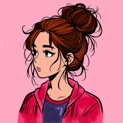 realistic teenage girl with a messy bun