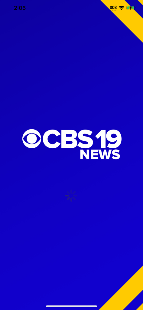 CBS19 News Now mobile app splash screen with station logo on a blue background