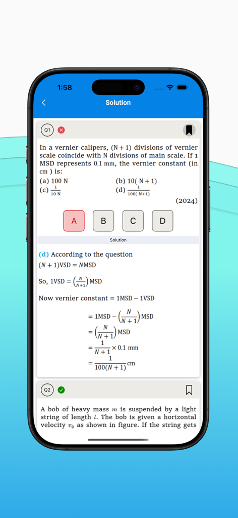 NEETPrep: Papers & Mock Tests - Una solución detallada paso a paso para una pregunta de física en la aplicación móvil NEETPrep.