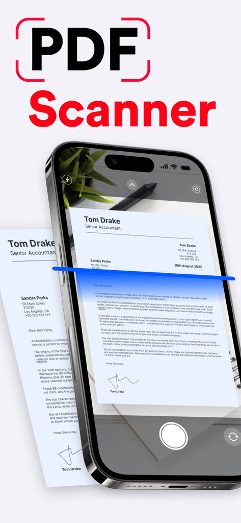 PDF Scanner: Scan Document - Um smartphone digitalizando uma carta usando o aplicativo móvel Scanner PDF