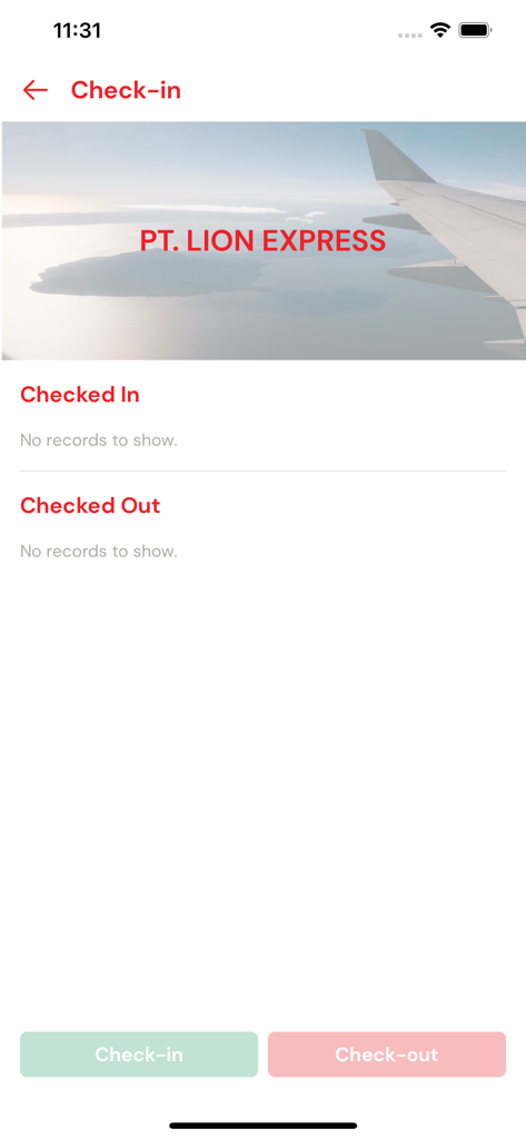 Lion Group Staff Portal - Check-in and check-out interface for Lion Group aviation staff