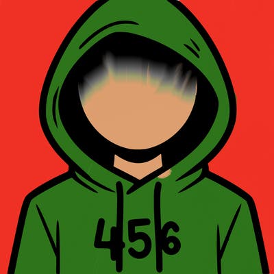 a person with non face waering a hoodie with a 456 symbol