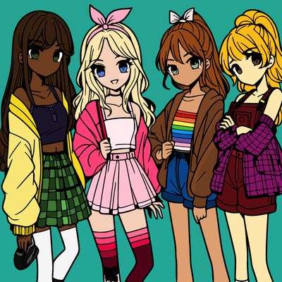 teen manga girls group of 4