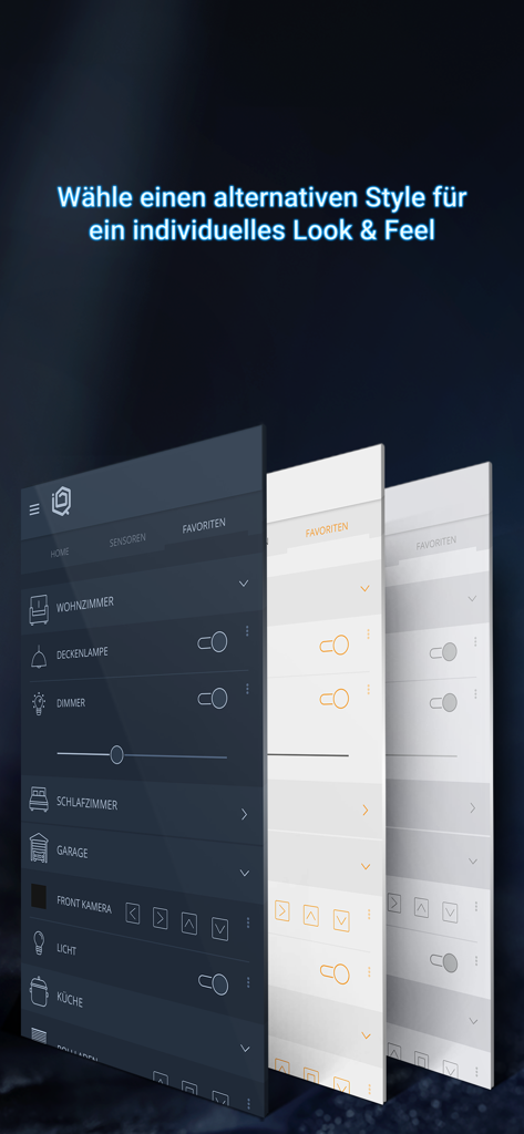 mediola IQONTROL NEO - Showcase of different customizable UI themes in the mediola IQONTROL NEO app