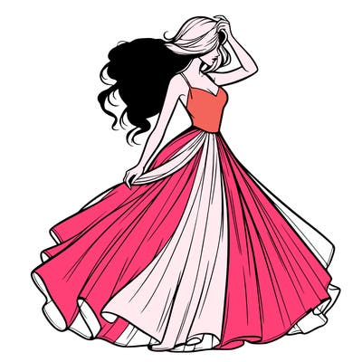 realistic woman with dress flowing in the wind