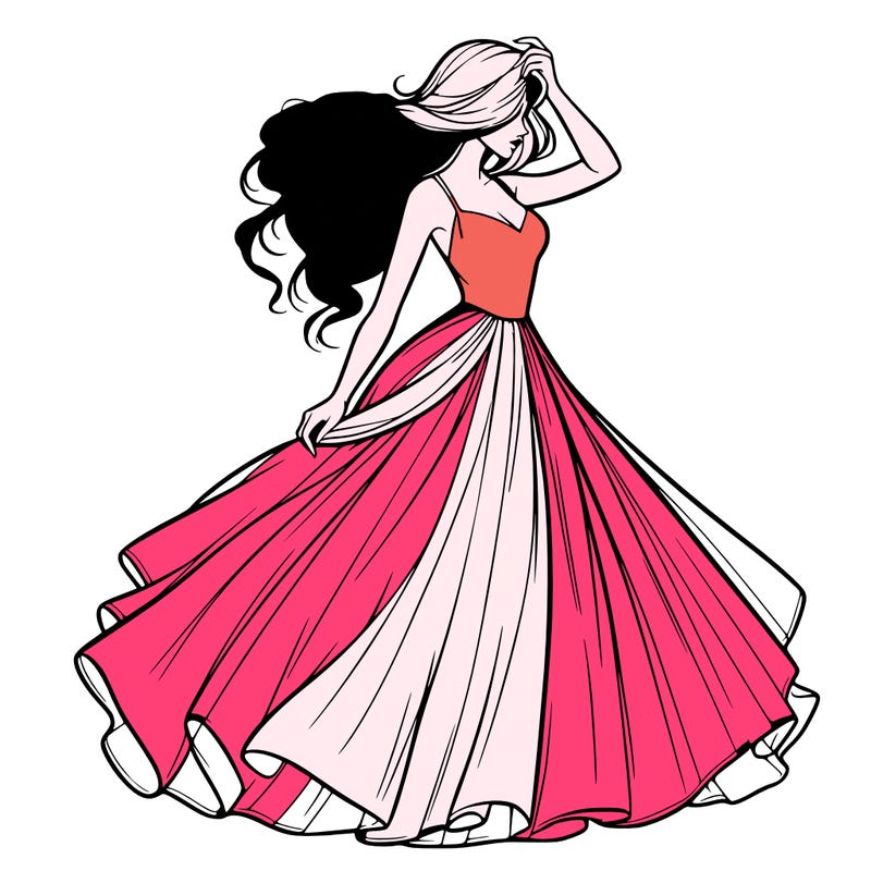 realistic woman with dress flowing in the wind