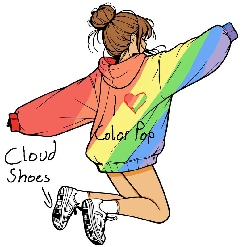 realistic girl jumping with a bun and oversized sweatshirt